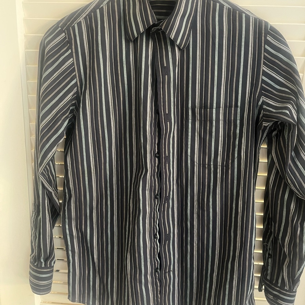 jf j.ferrar Men's Dark and Light Striped Shirt